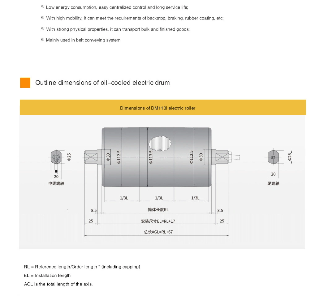 Winroller Build-in AC Motor Dm113/138/165/216 Conveyor Pulley for Baggage Belt Conveyor